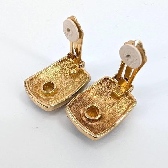 Christian Dior Vintage Navy Blue Rhinestone Wave Gold Tone Clip On Earrings - Picture 4 of 8